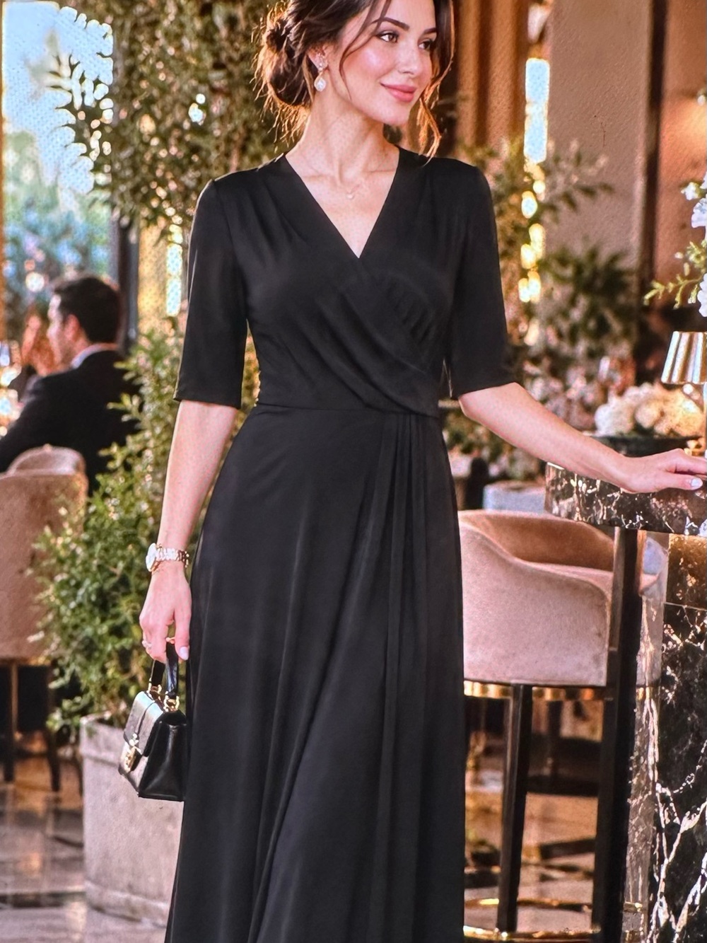 Chaus Black V-Neck Wrap Maxi Dress